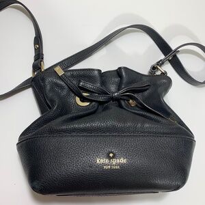 Kate Spade New York Black Leather Bucket Bag Drawstring Shoulder Purse